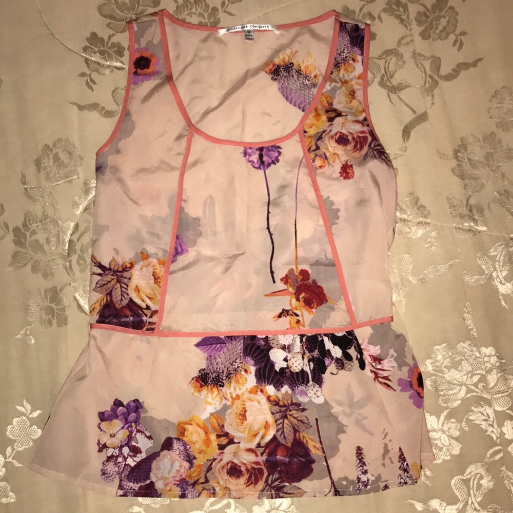 Floral peplum silk pink pastel top